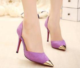 High-heeled Pumps With Decorative Metal Thin Pointed High-heeled Shoes ...