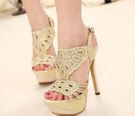 Ribbon Drill High Heel Sandals