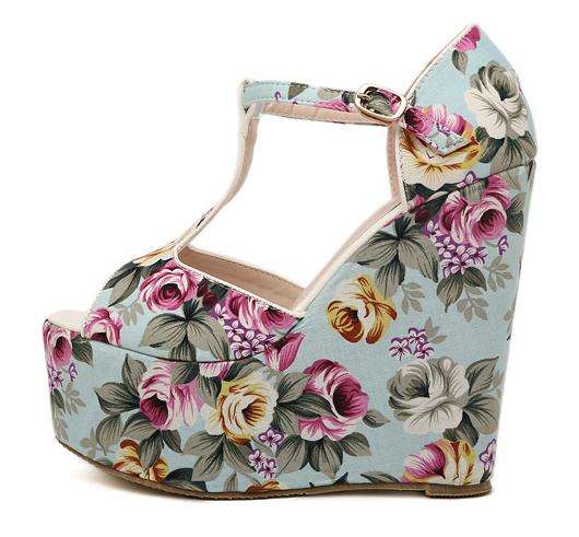 Sen Female High With Pastoral Style Floral Sandals Slope With The Fish ...