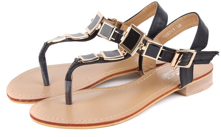 Square Metal Buckle Leather Bottom With Low-heeled Wooden Sandals ...