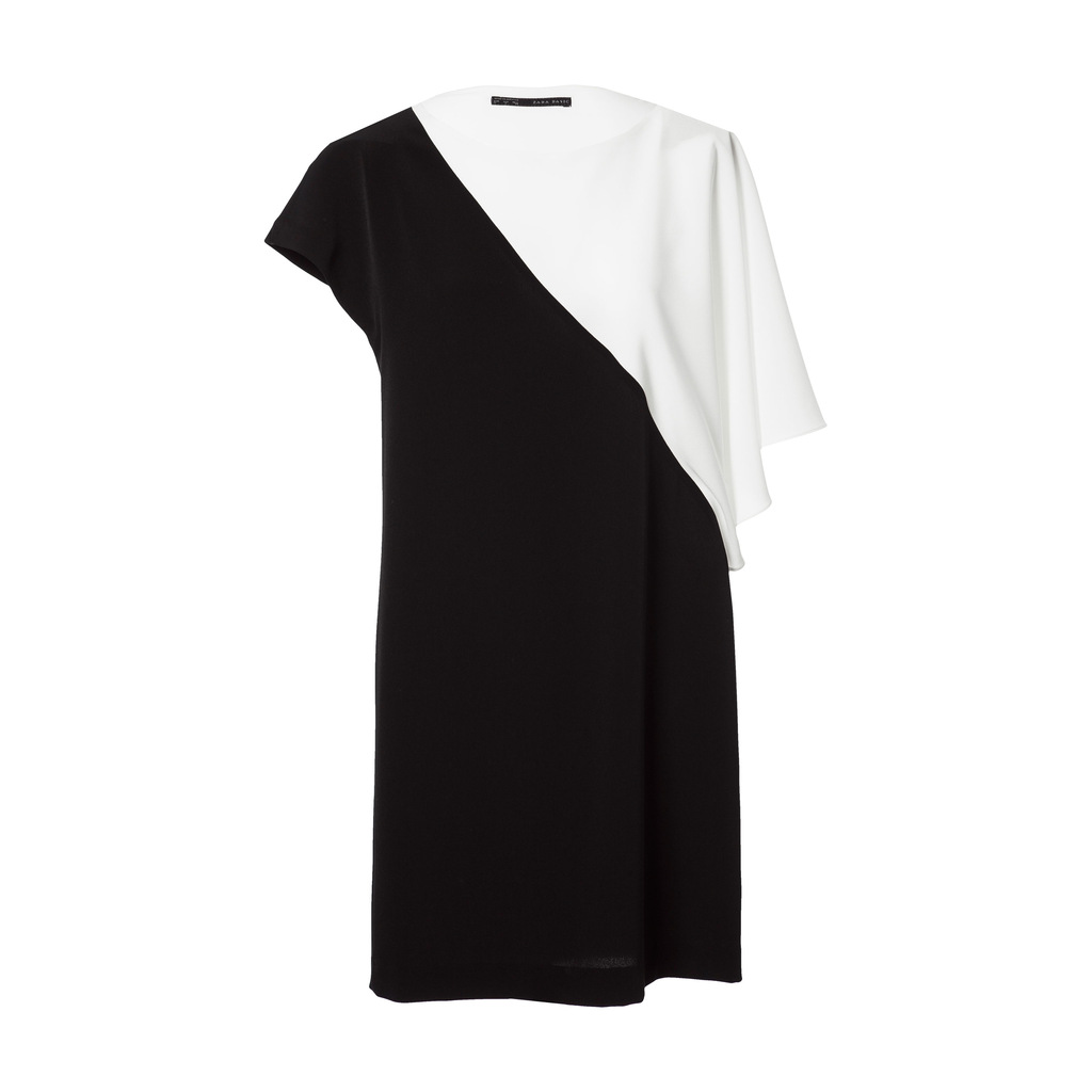 Black and white asymmetrical dress flounced dress stitching