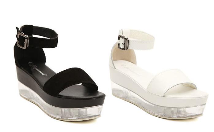 Women's Leather Soled Transparent Crystal Sandals on Luulla