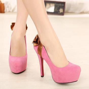 High With Waterproof Suede High-heeled Shoes Bow on Luulla