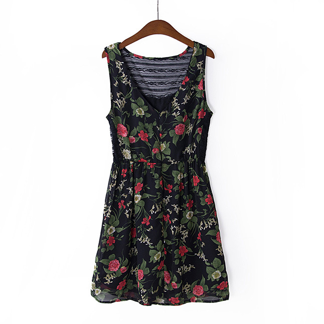 Ladies Chiffon Lace Flower Garden Style Stitching Waist Dress on Luulla
