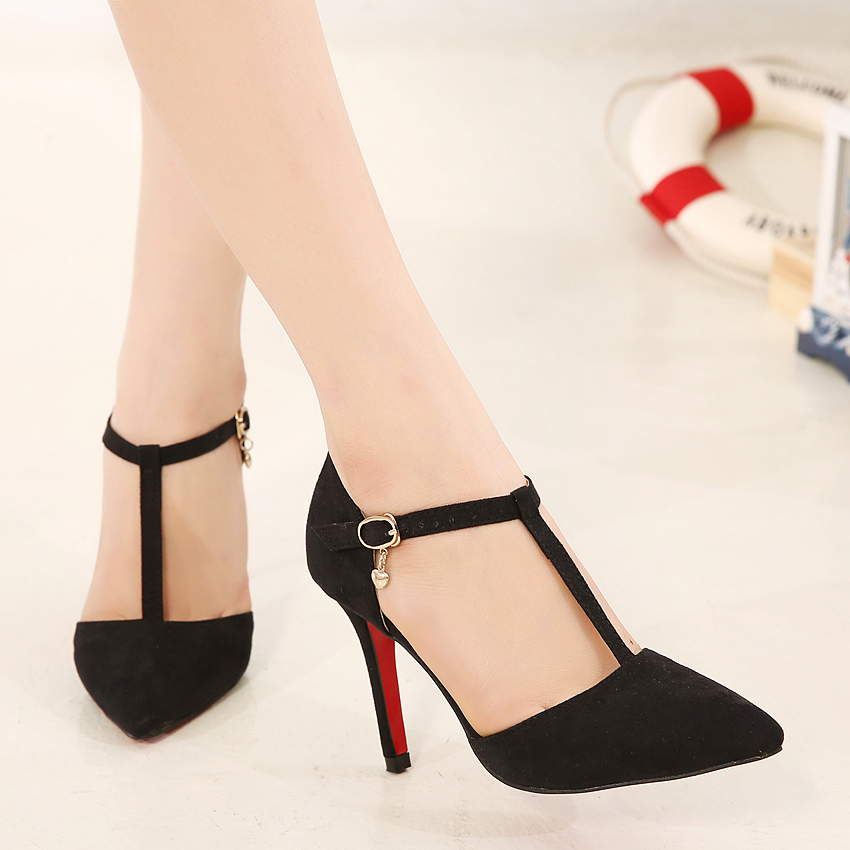 T Word With Black Suede Pointed High-heeled Fashion Shoes on Luulla