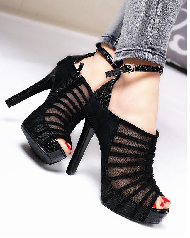 mesh lace heels